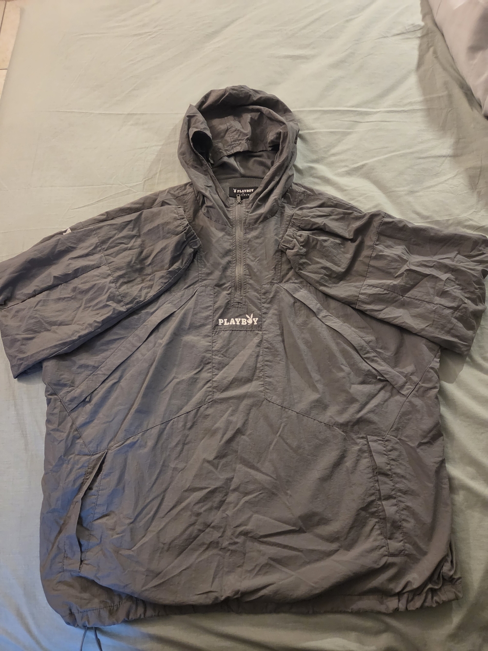 PLAYBOY Gray Hooded Quarter-Zip Windbreaker - XL